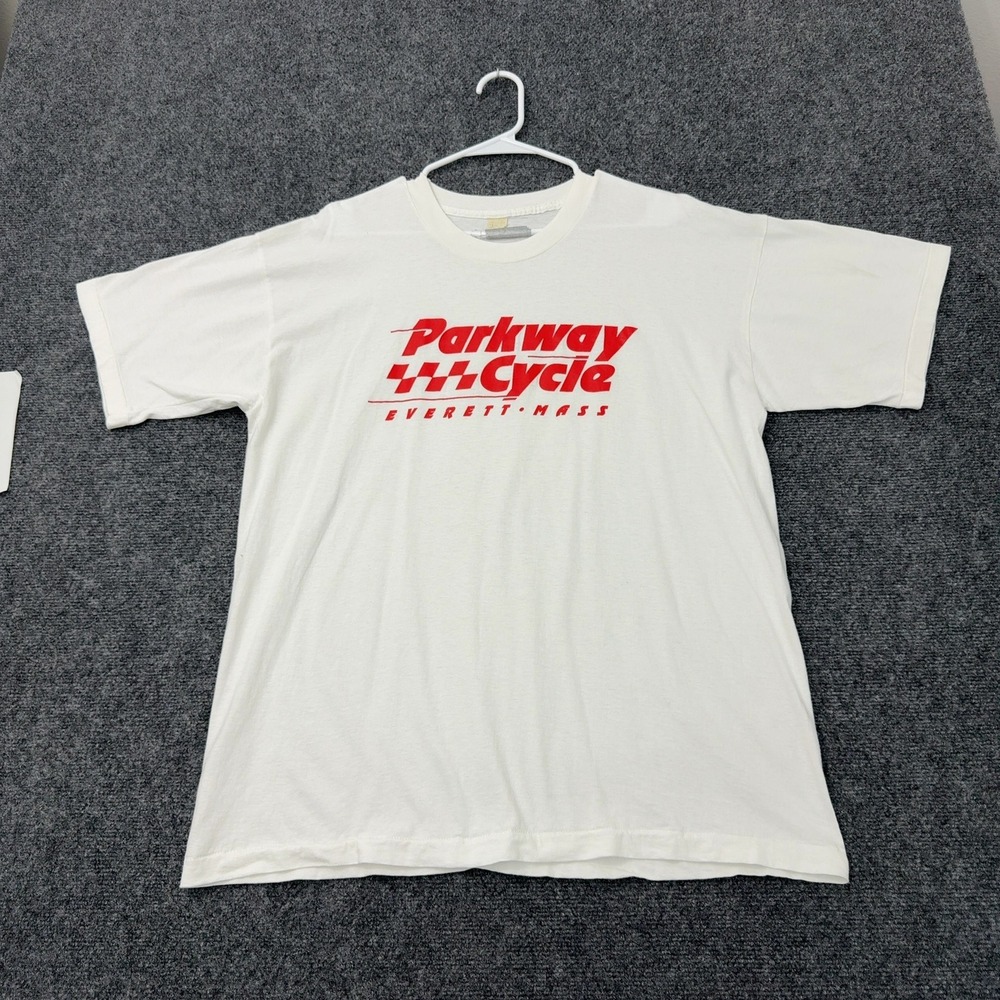 Vintage Parkway Cycle T Shirt Mens XL White Cotton Graphic Tee Biker Retro